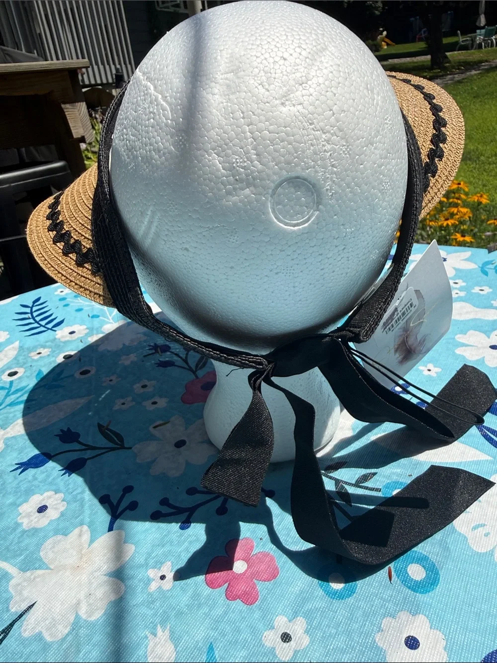 Wide Brim Straw Sun Hat with Black Trim NWT